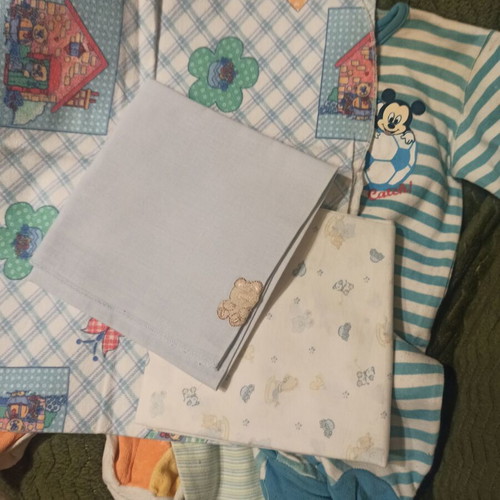 Baby crib bumpers used, pack of 2, soft blue striped