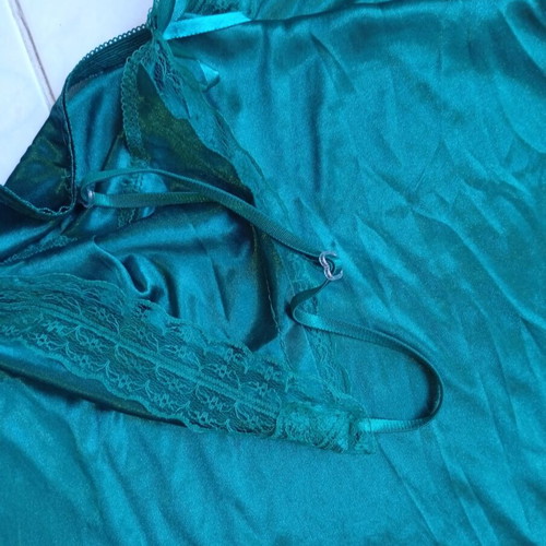 Staten women's nightdress, green, lace trim, size L