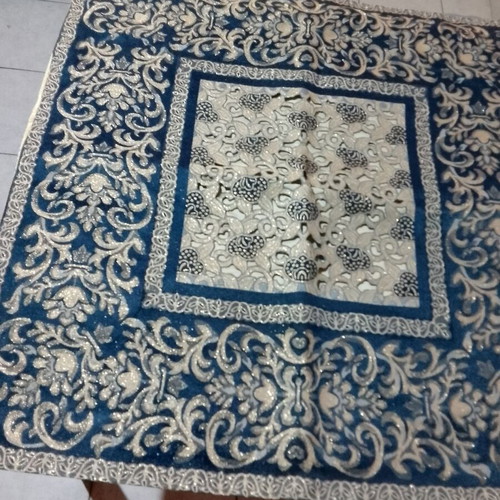 Large blue and gold tablecloth with tassels like new