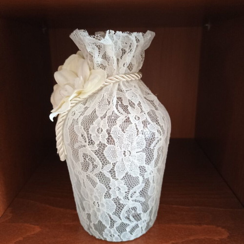 Vintage handmade decorative vase with lace