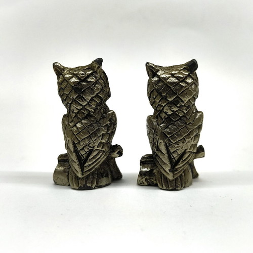 Set of 2 owl paperweights used, metal 5.5 cm