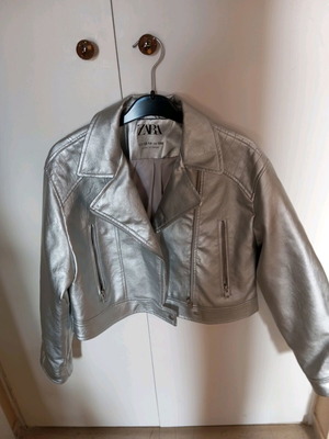 ZARA silver leather jacket new, size S-M