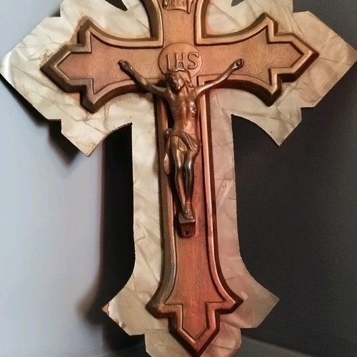 Catholic cross used, old with wood damage