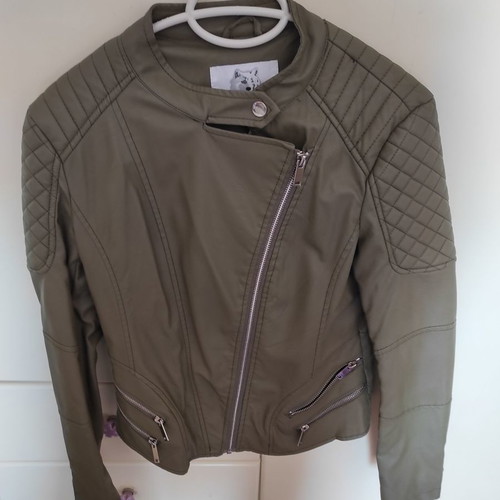Leatherette jacket olive new, size S