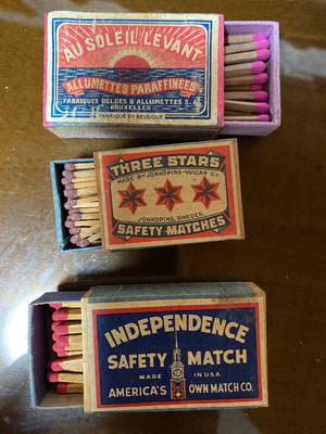Vintage collectible matchboxes set of 3 used
