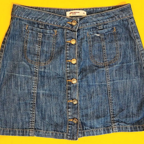Pink Woman women's jean skirt used, size 40, blue