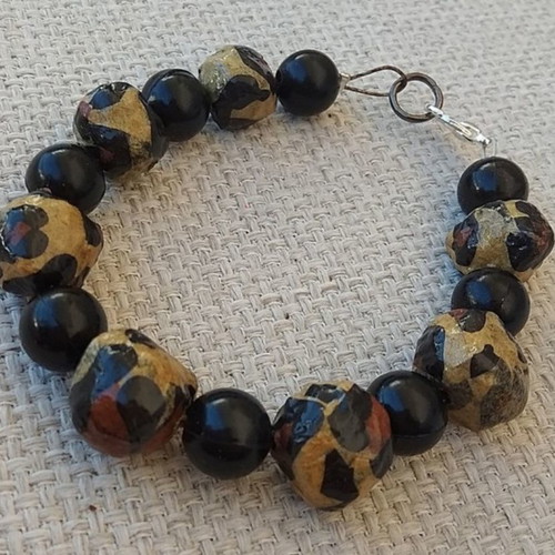 Handmade leopard bracelet new with recycled paper beads