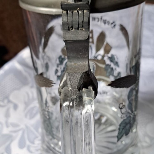 Beer glass 500ml collectible with pewter lid like new