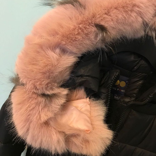 Girls' jacket XS with detachable fur, like new, black and pink