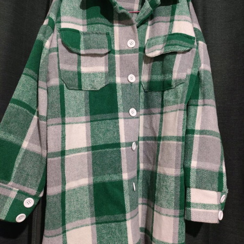 Plaid women's jacket gray green with buttons and pockets like new