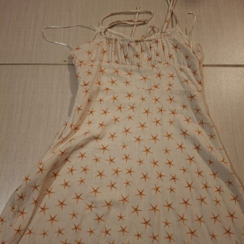 Dress for 16-year-old girls summer, size Small, beige with orange stars, linen, Pull&Bear, like new