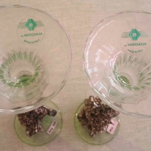 Ιταλικά κηροπήγια La Meridiana Art Glass, επικάλυψη ασημιού Argento 925, ζευγάρι