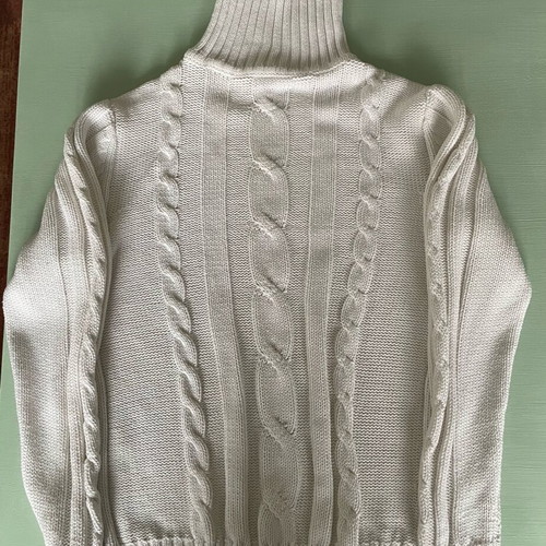 White sweater used, cotton with vintage knit, size M