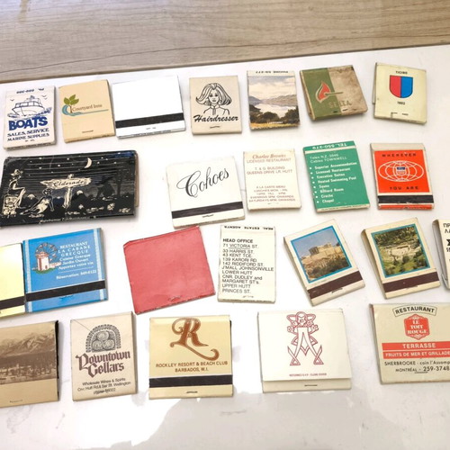 Vintage matchbox collection of 24, hotels and travel theme