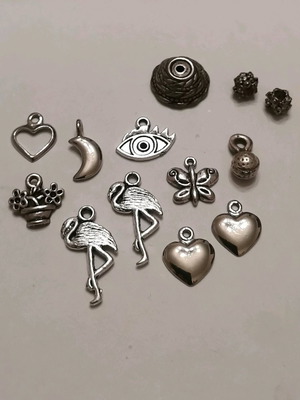 Charms silver color, 13 pieces, new for jewelry making