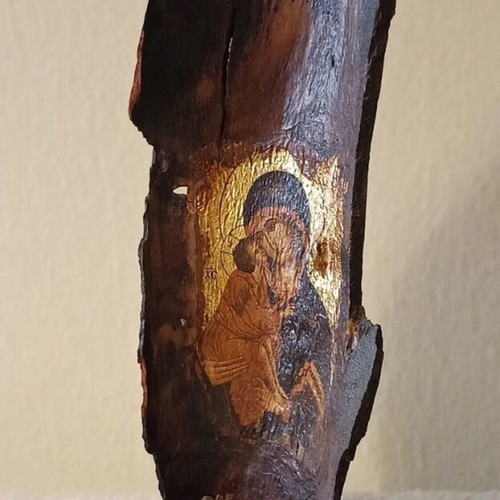 Icon of Virgin Mary with Jesus on wood, like new, on base