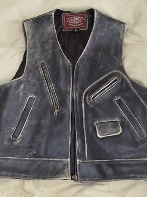 Leather vest used L black-gray, thick with lining
