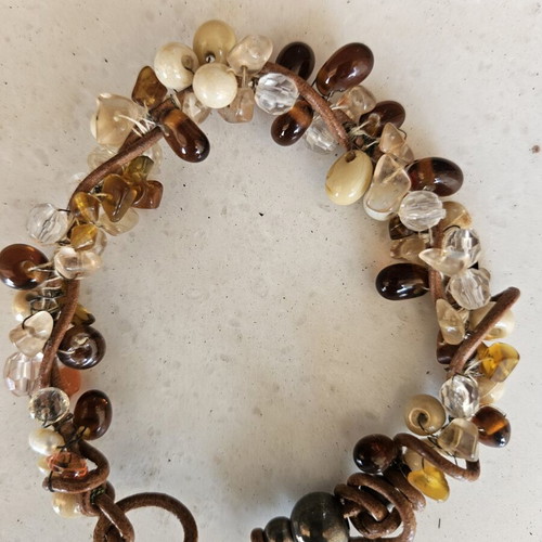 Women's bracelet with stones like new, beige and brown