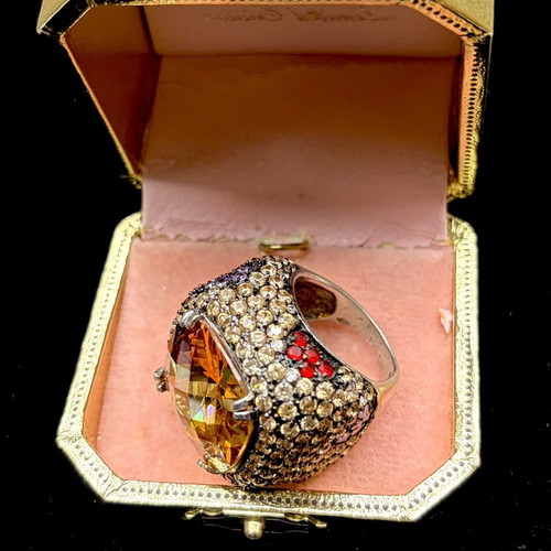 Ασημένιο δαχτυλίδι με φυσικό Σιτρίν 14ct Briolette και κρύσταλλα Swarovski