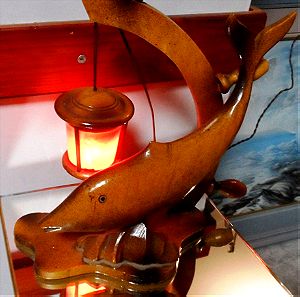 vintage ξυλινο διακοσμητικο ψαρι φωτιστικο λαμπα