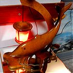  vintage ξυλινο διακοσμητικο ψαρι φωτιστικο λαμπα
