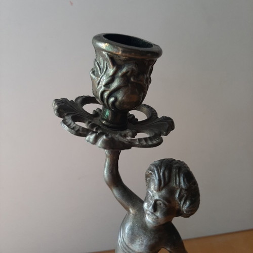 Vintage metal candlestick with boy figure like new