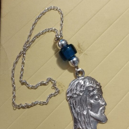Silver 925 keychain Jesus Christ head with crown of thorns new