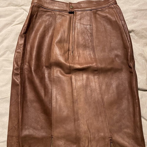 Leather skirt brown used, size L, quilted side detail