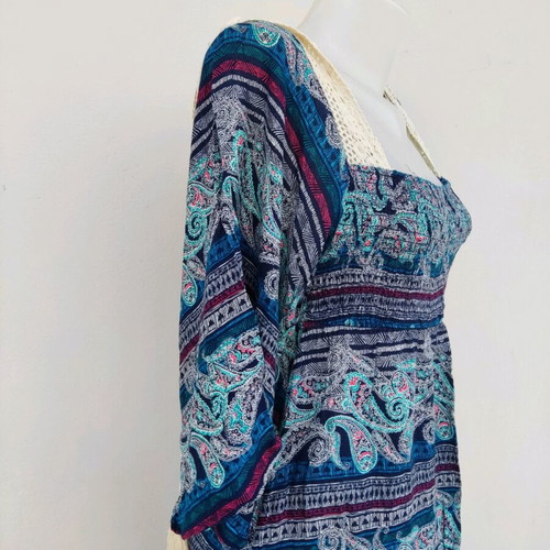 Printed dress size L like new, blue multicolor