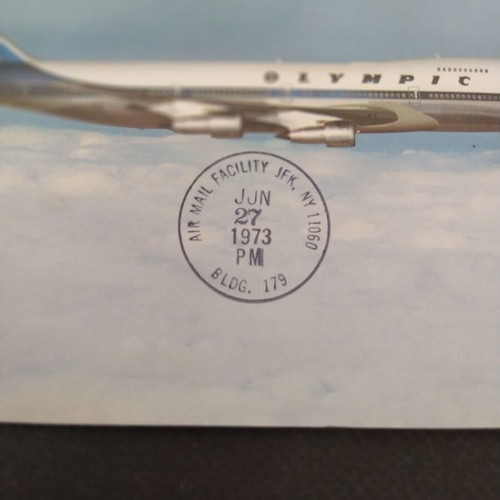 Boeing 747-200B Olympic Airways First Flight Postcard like new 1973