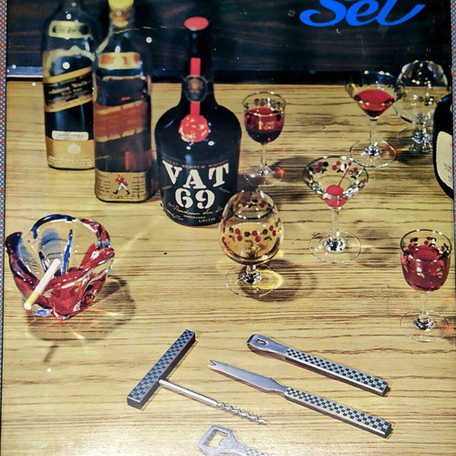 Vintage/Retro 60s YAX Bar Set 4 Pieces new Stainless Steel and Teak Wood