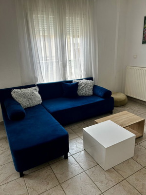 Student living room furniture set like new, blue velvet corner sofa