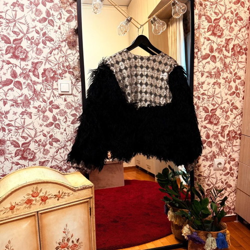 Boho Fur Jacket Nidodileda like new, one size, black and silver