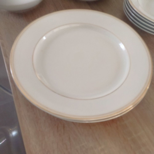Kitka Porzellan porcelain dinnerware set, like new, white with gold trim
