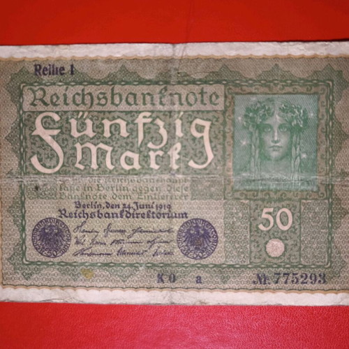 German 50 Mark banknote 1919 used, Reich era