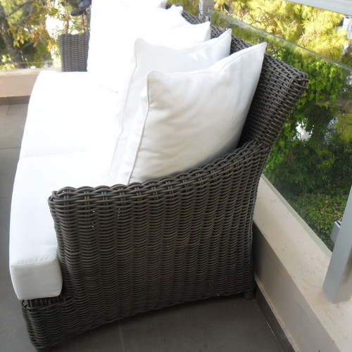 Three-seater sofa and square coffee table, like new, gray