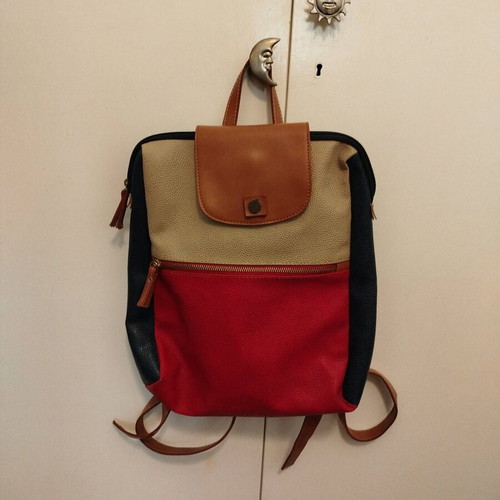 Leather women's backpack blue-red like new