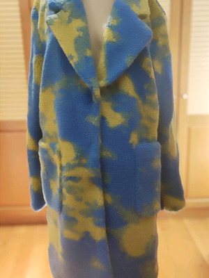 Tie-dye Teddy coat ASOS like new, blue with mustard