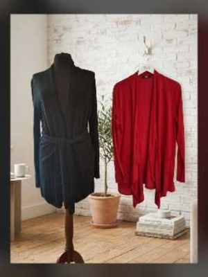 Two cardigans one size, one with belt, lightweight, black and red