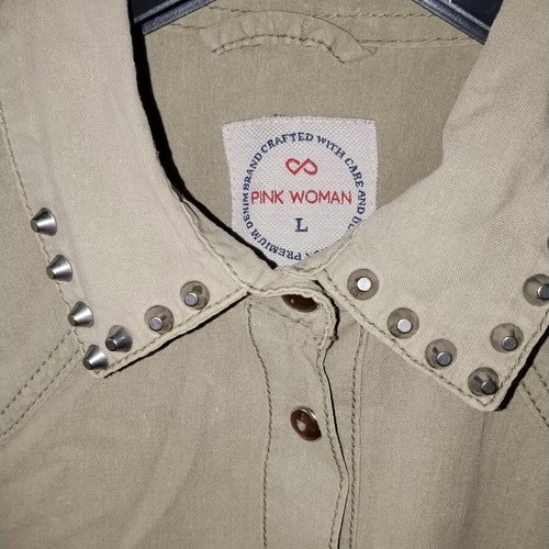 Pink Woman khaki shirt with studs like new, size L