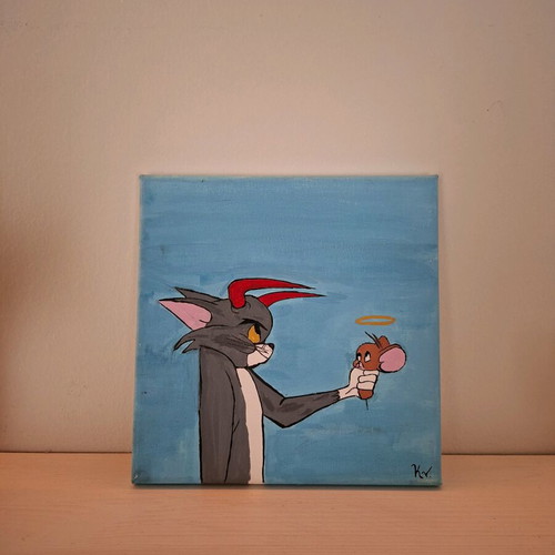 Tom and Jerry handmade canvas new with acrylic paint
