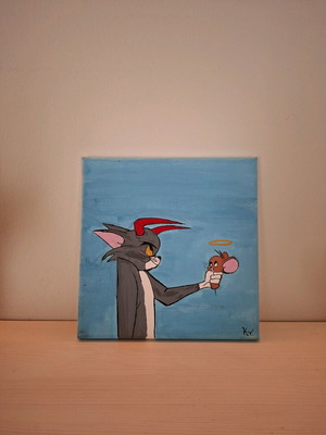 Tom and Jerry handmade canvas new with acrylic paint