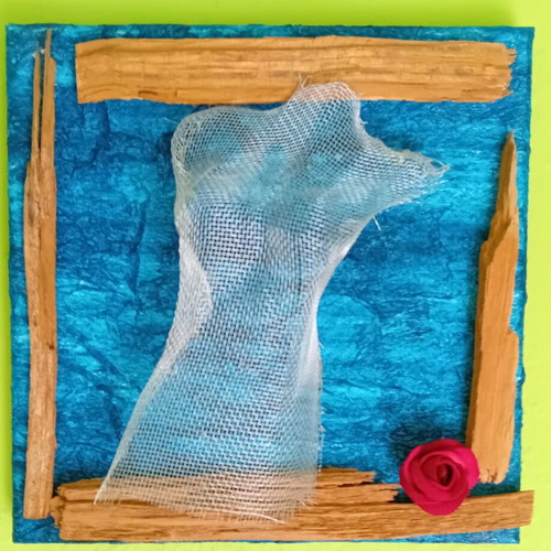 Handmade frame "Soma" new, mixed technique on 20x20 cm canvas