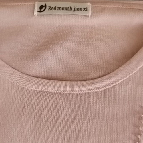 Vintage women's blouse used, pink salmon, size M, beaded embroidery