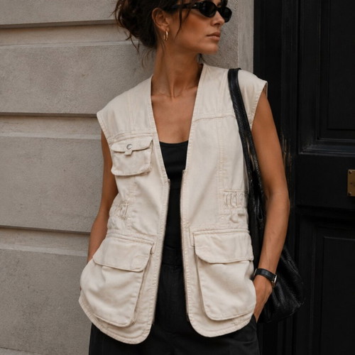 Zara cargo vest like new, size S/M, 100% cotton, beige