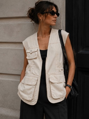 Zara cargo vest like new, size S/M, 100% cotton, beige