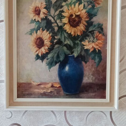 Original painting Vase with sunflowers by Walter Scholey, 1956