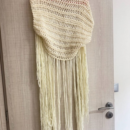 Handmade bolero vest knitted with long fringes, beige, new