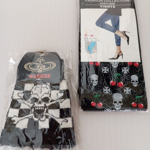 Fingerless gloves and long tights new, black and white