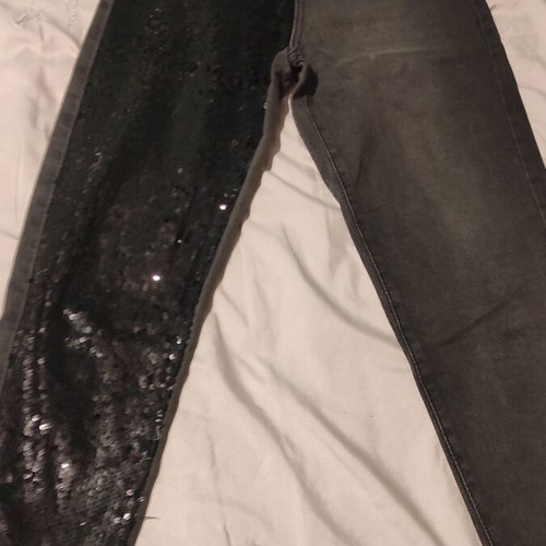 Black sequin jeans like new, high waist, full length, size S